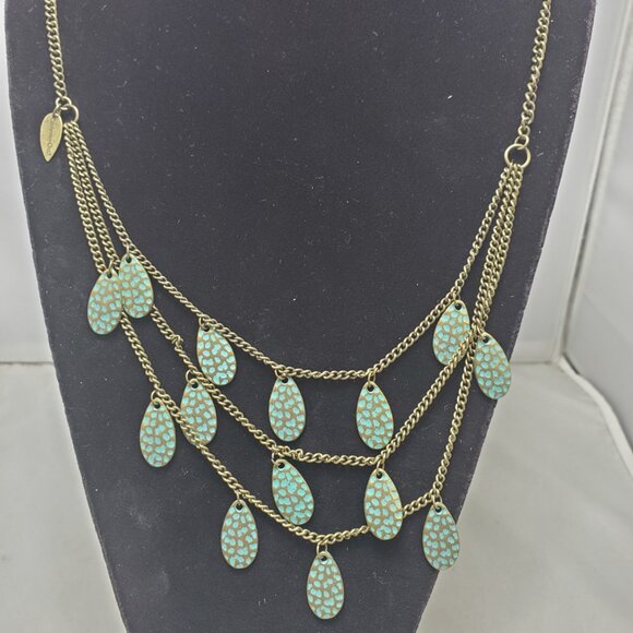 Coldwater Creek three-layered turquoise tear drops / antique gold-tone chains - Picture 2 of 6